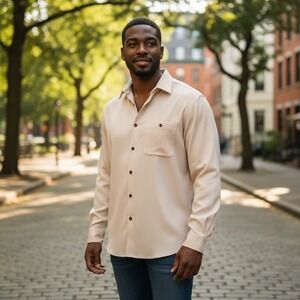 Tommy Bahama Shirt Men's XL 100% Silk Button Down Cream‎ Long Sleeve Casual